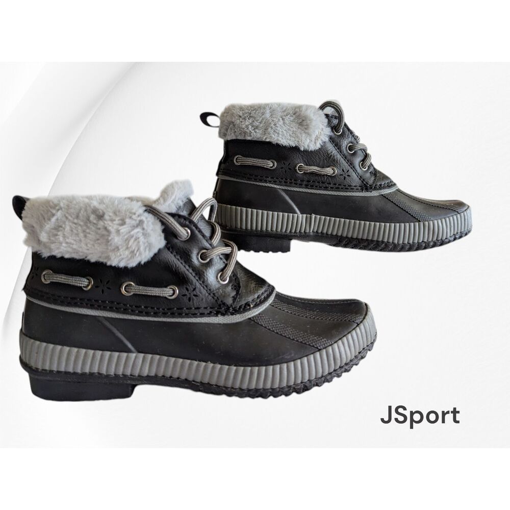 JSPORT by Jambu Mary Ankle Rubber W/ Fur Trim ~ Black Boots Sz 6M